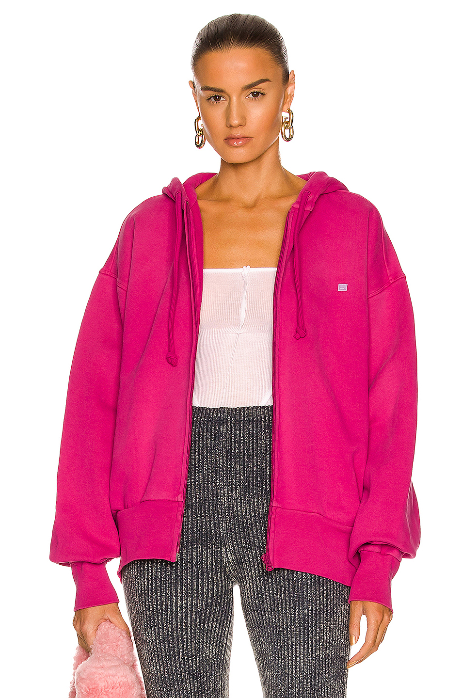 fuchsia pink,fuchsia of acne studios fiah fade face zip up sweatshirt in fuchsia pink