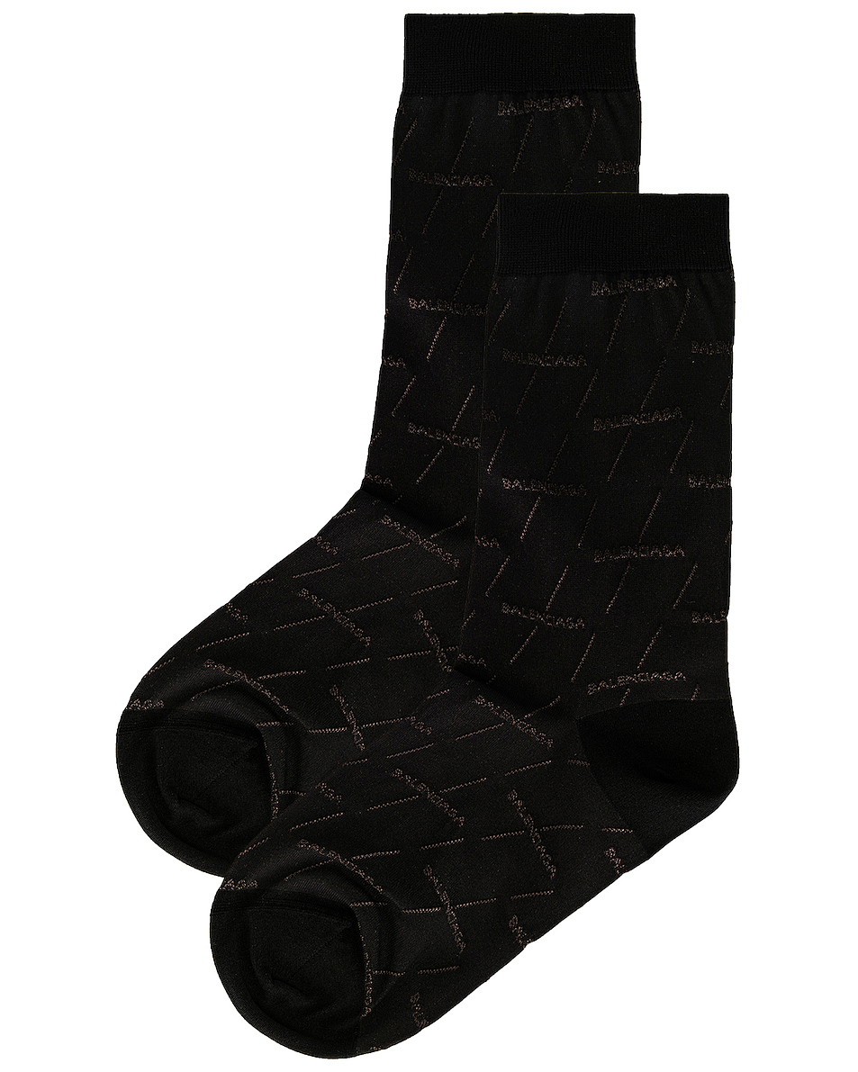 image 2 of balenciaga bb tight socks in black & dark grey