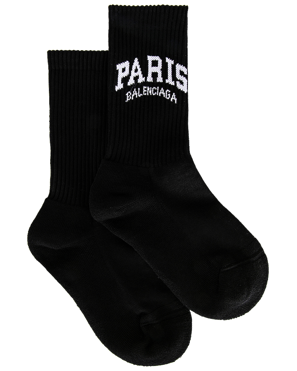image 1 of balenciaga paris tennis socks in black & white
