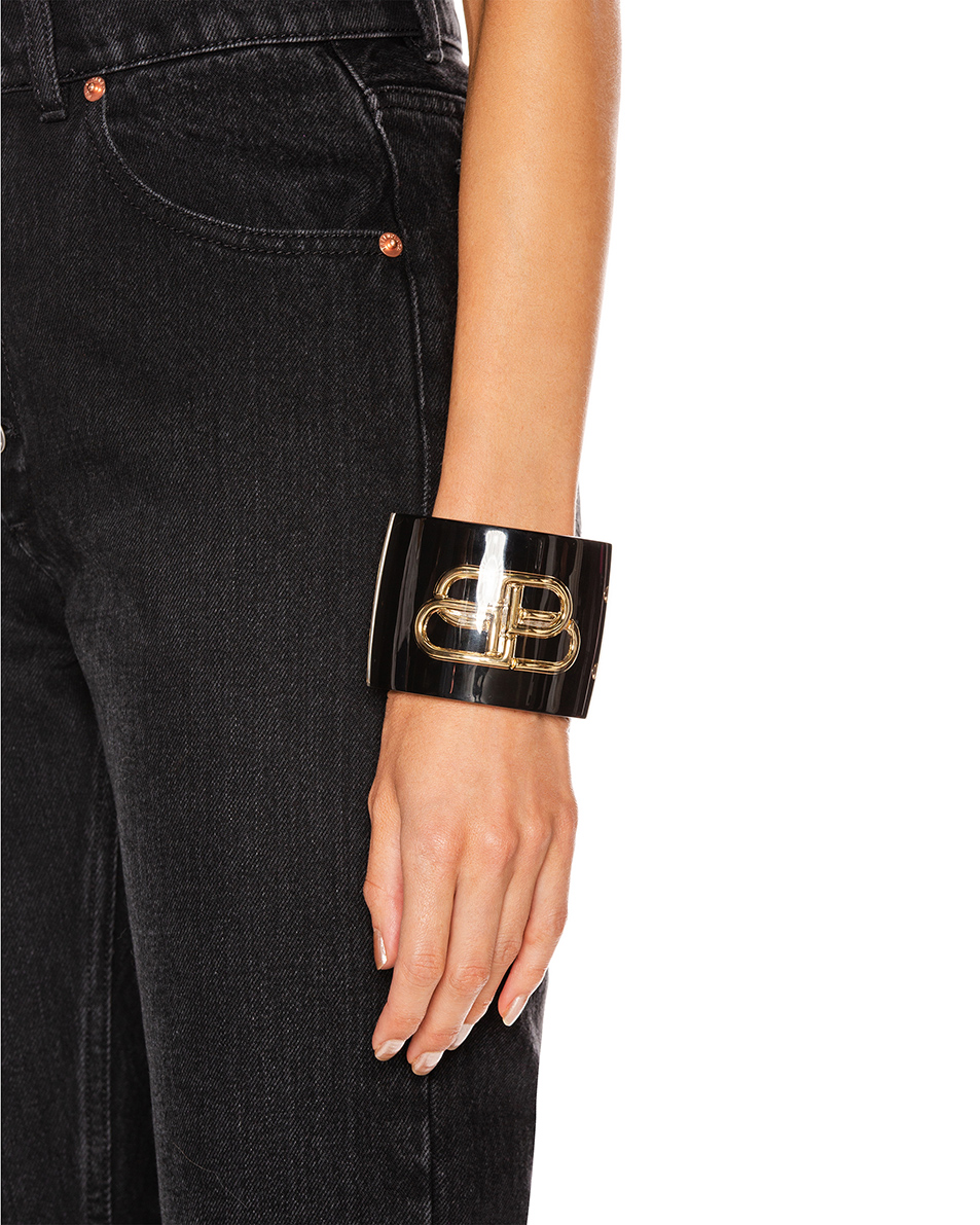 image 2 of balenciaga bb cuff in black & gold