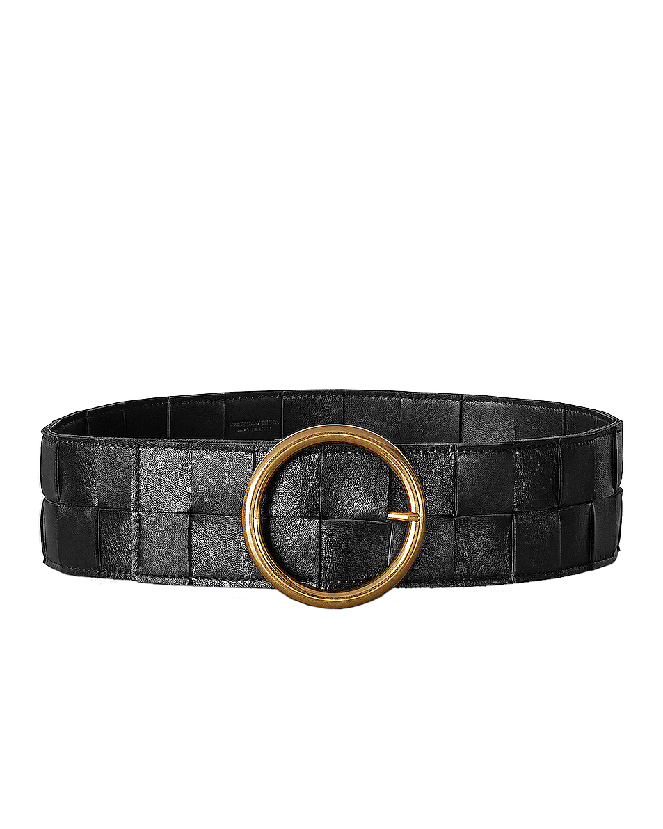 image 1 of bottega veneta leather woven belt in black & gold
