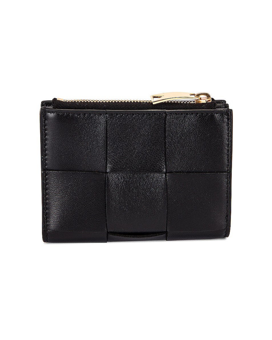 image 2 of bottega veneta mini bifold wallet in black & gold