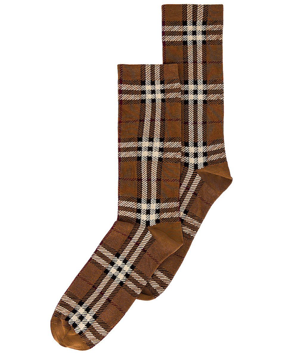 image 2 of burberry cotton cashmere check socks in birch brown