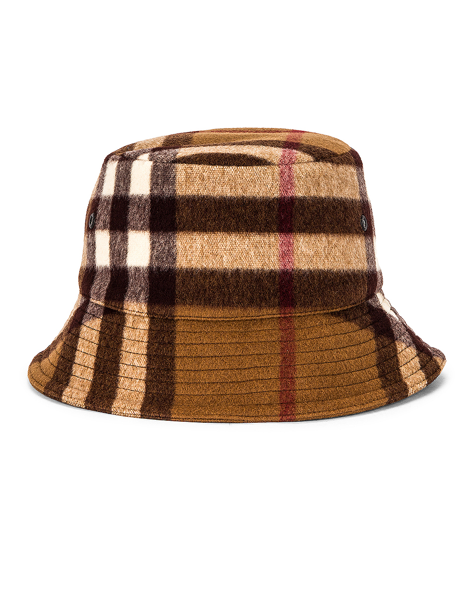 image 1 of burberry giant check cashmere bucket hat in birch