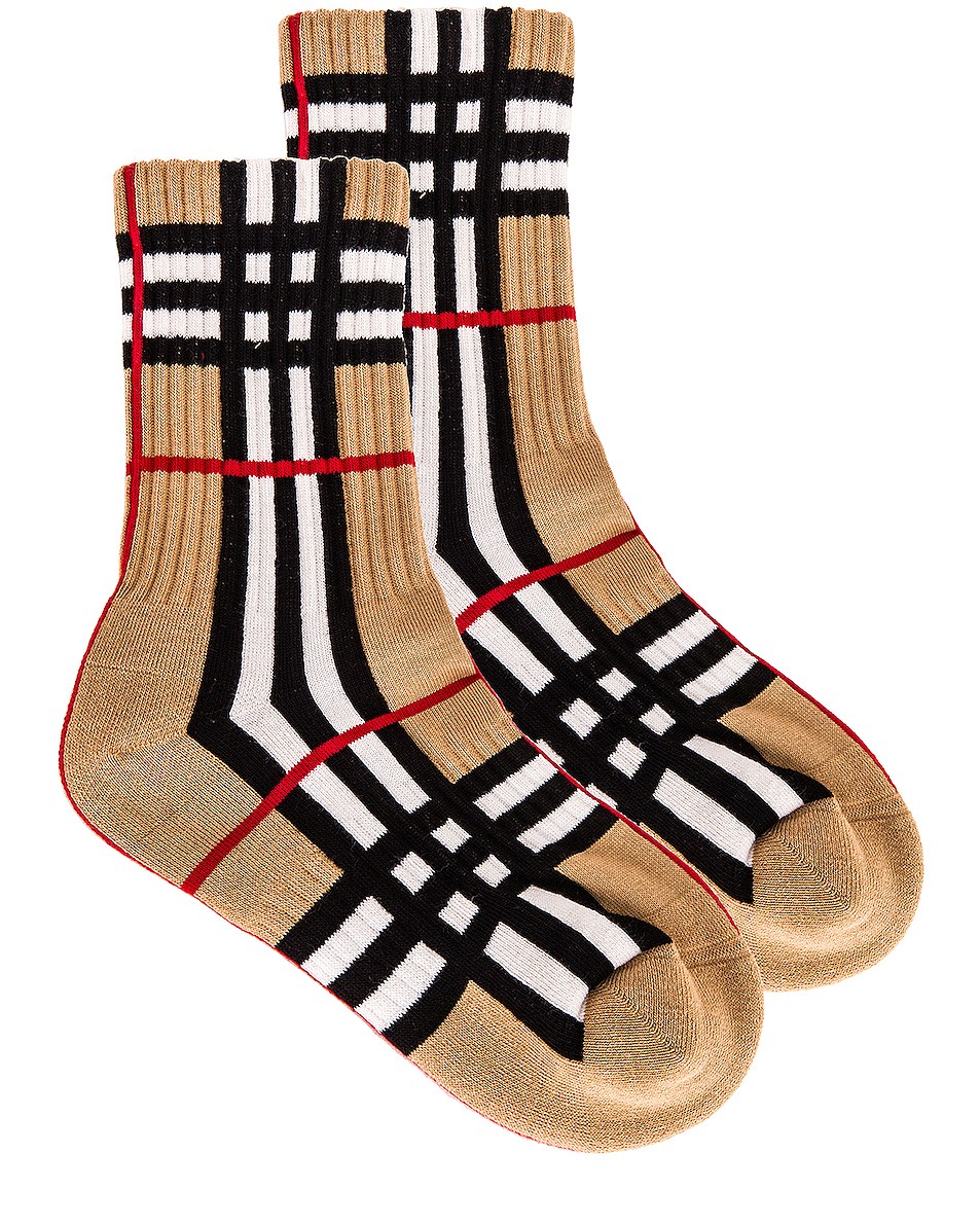 image 1 of burberry vintage check crew socks in archive beige
