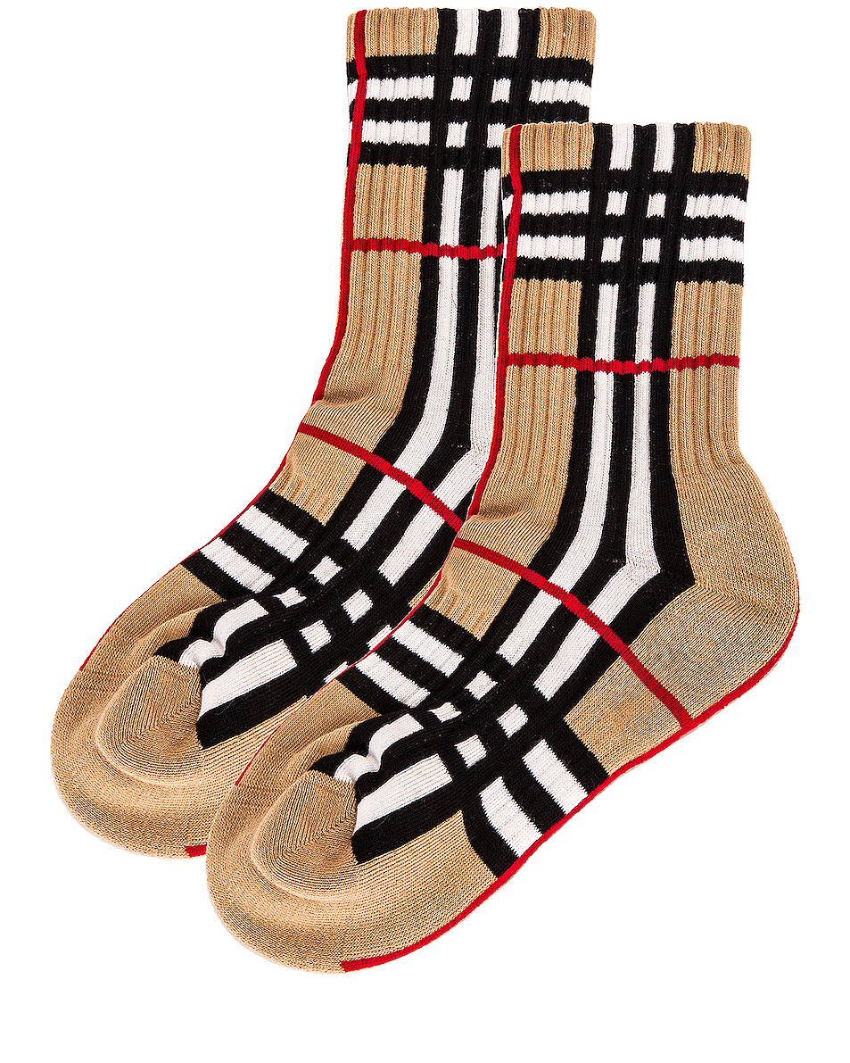 image 2 of burberry vintage check crew socks in archive beige