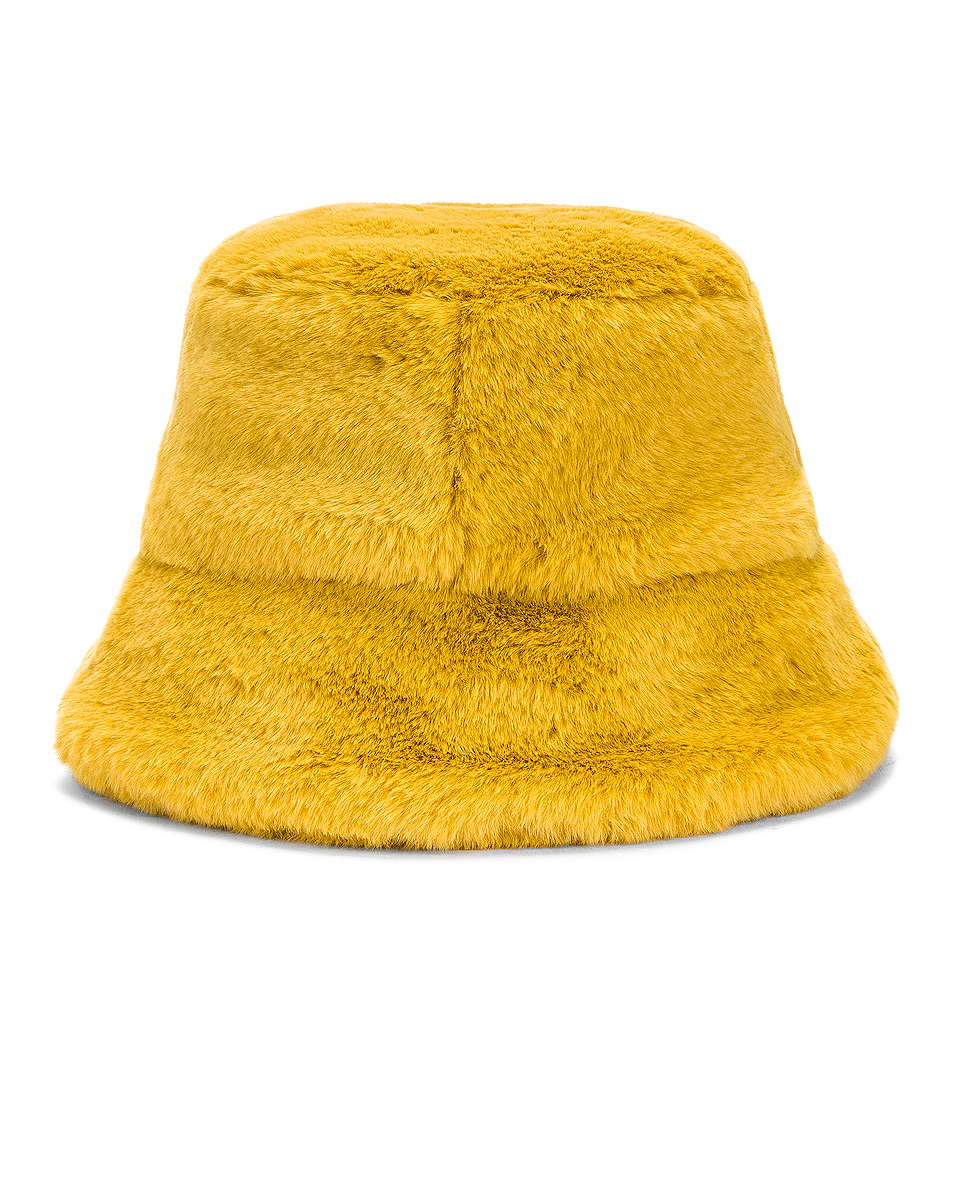 image 2 of clyde faux fur bucket hat in yellow faux fur