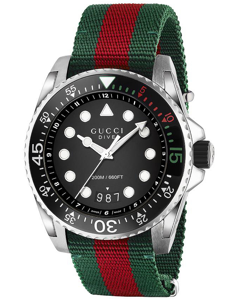 gucci dive 手表 – green, red & black | fwrd