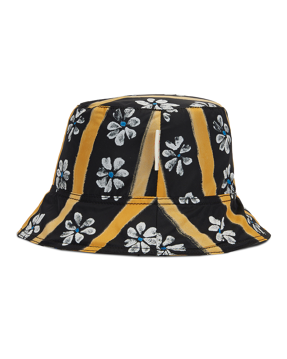 image 3 of marni striped floral bucket hat in black