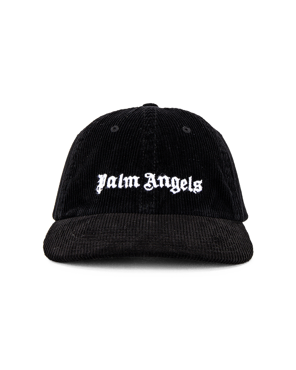 image 1 of palm angels corduroy classic logo cap in black &amp