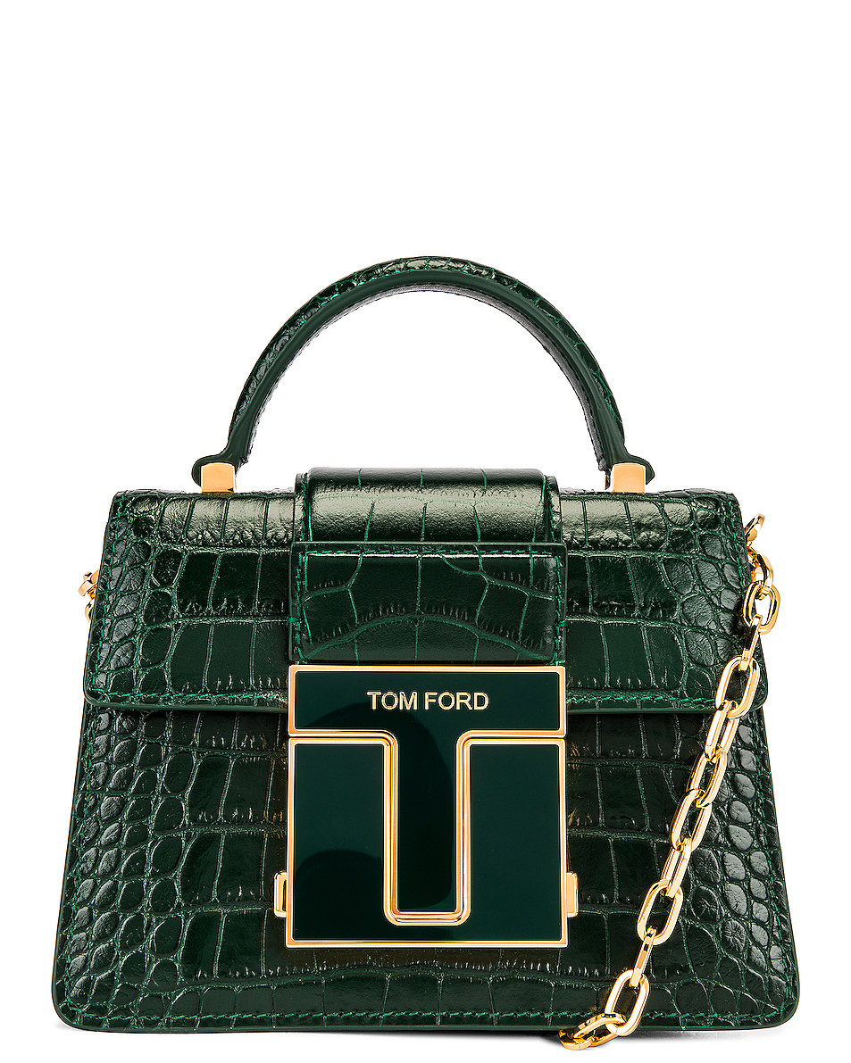 image 1 of tom ford stamped croc mini top handle bag in emerald
