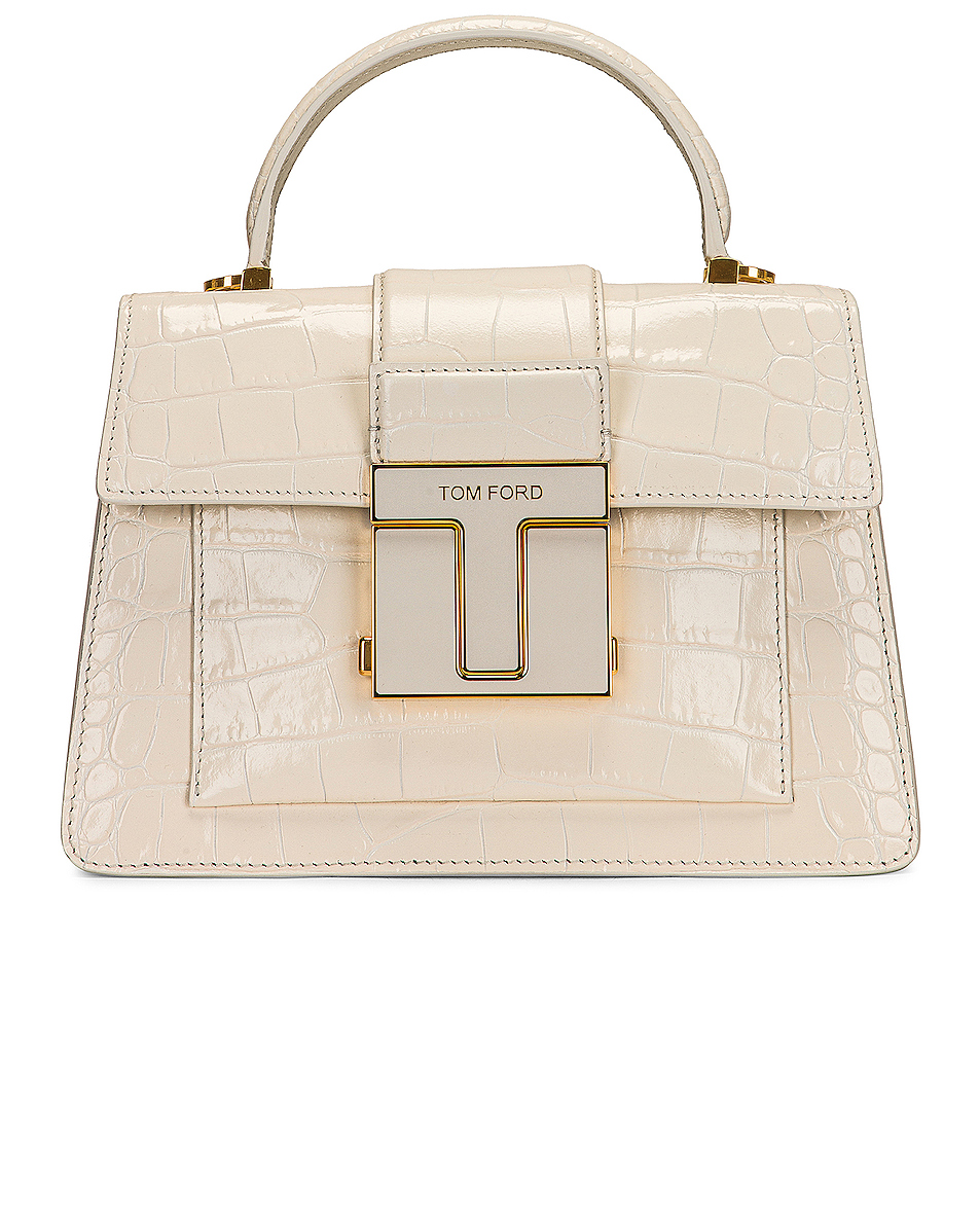 image 1 of tom ford stamped croc small top handle bag in chalk