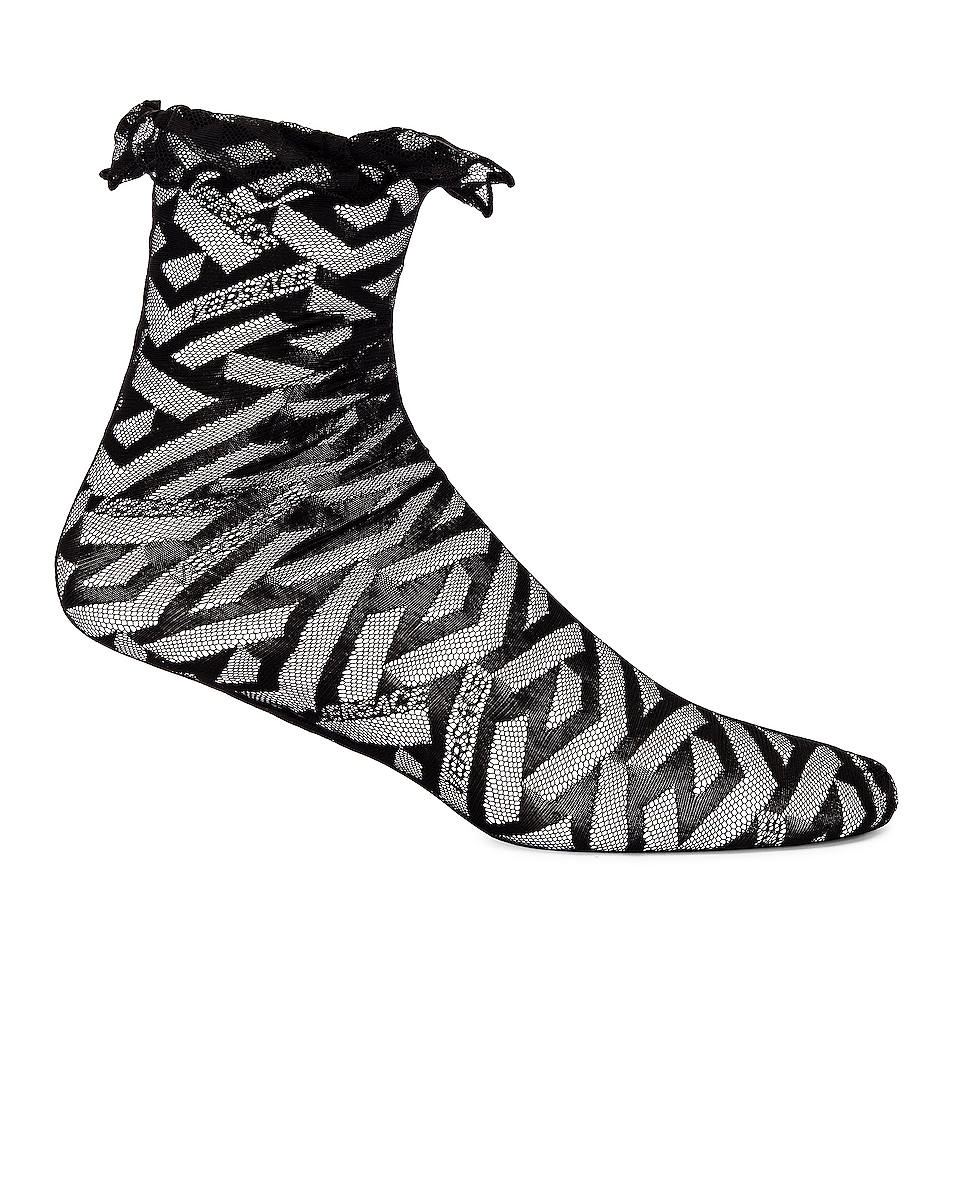 image 1 of versace tulle monogram socks in nero