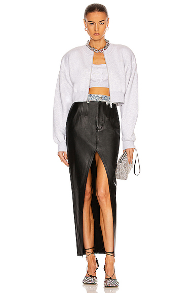 Front Slit Long Leather Skirt展示图
