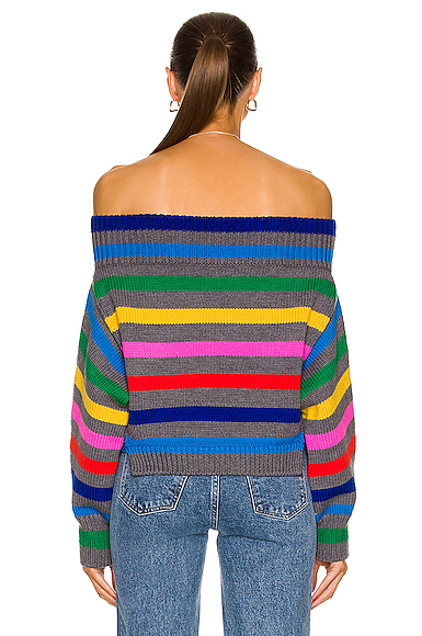 Cropped Stripe Off the Shoulder Sweater展示图
