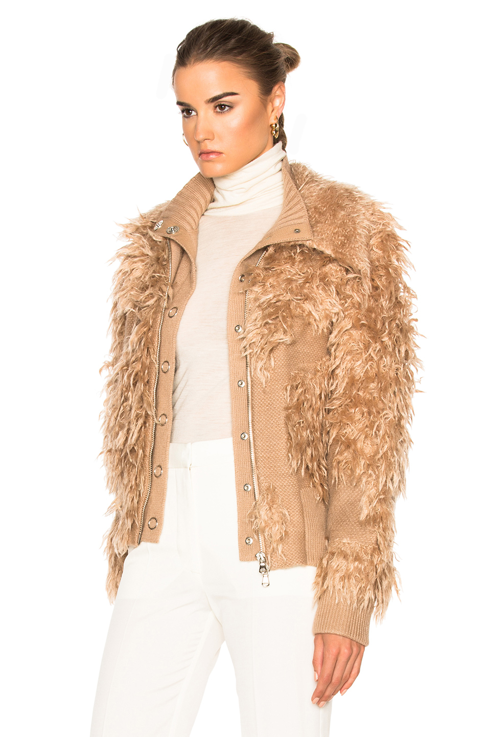 1 phillip lim double collar faux fur bomber jacket – camel