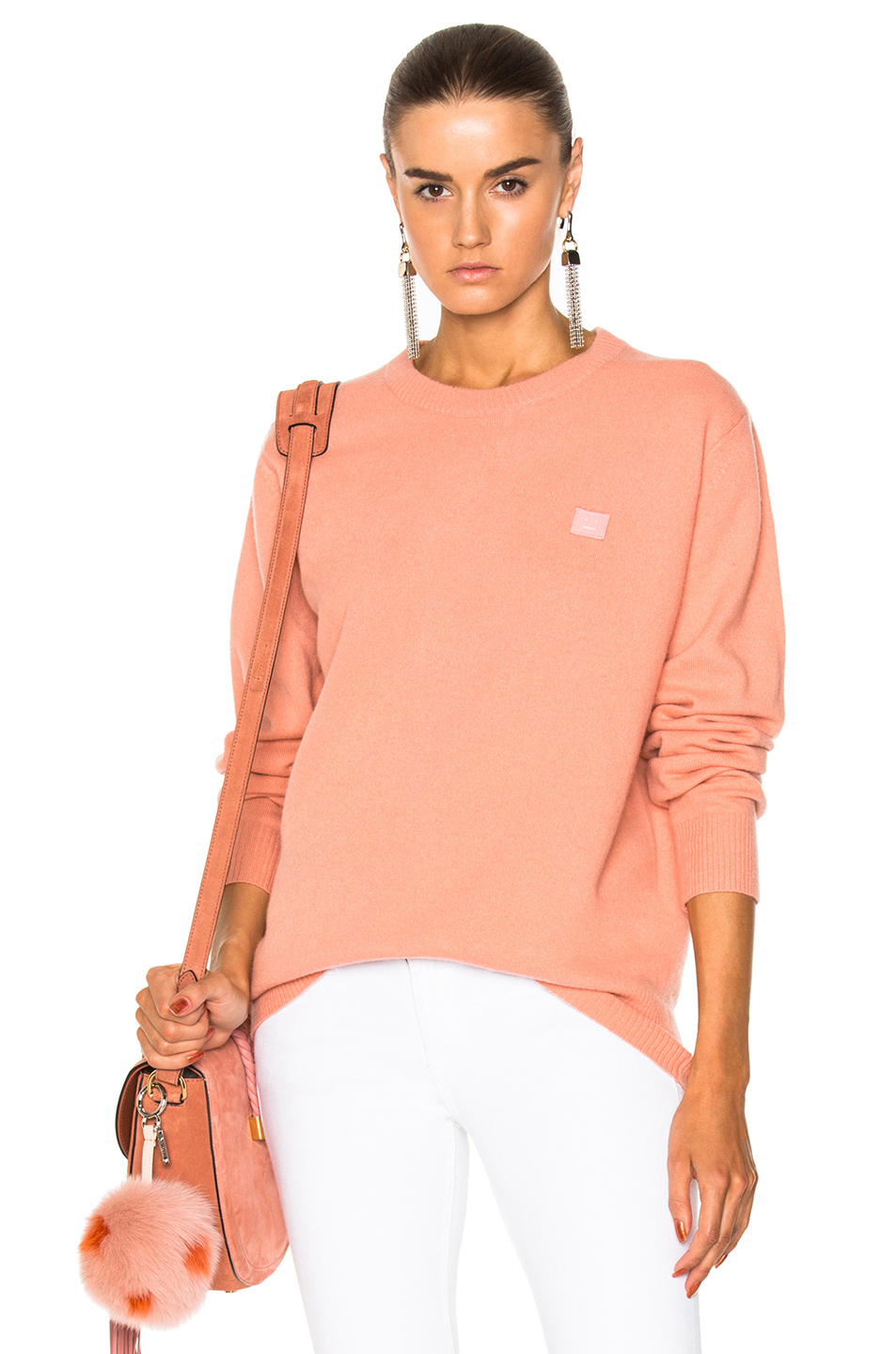 image 1 of acne studios nalon face pullover sweater in pale pink