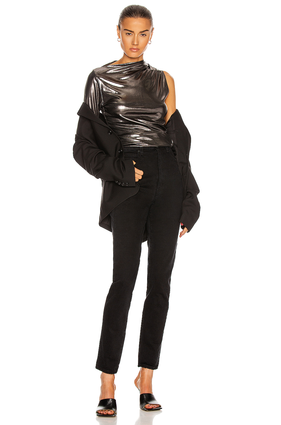 image 5 of acne studios one shoulder top in anthracite grey