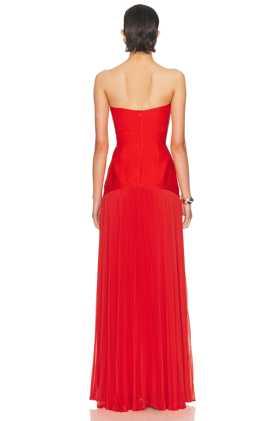Boned Bustier Plisse Gown with Chiffon Skirt