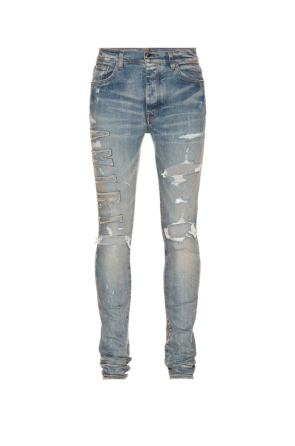 image 1 of amiri logo applique jean in clay indigo