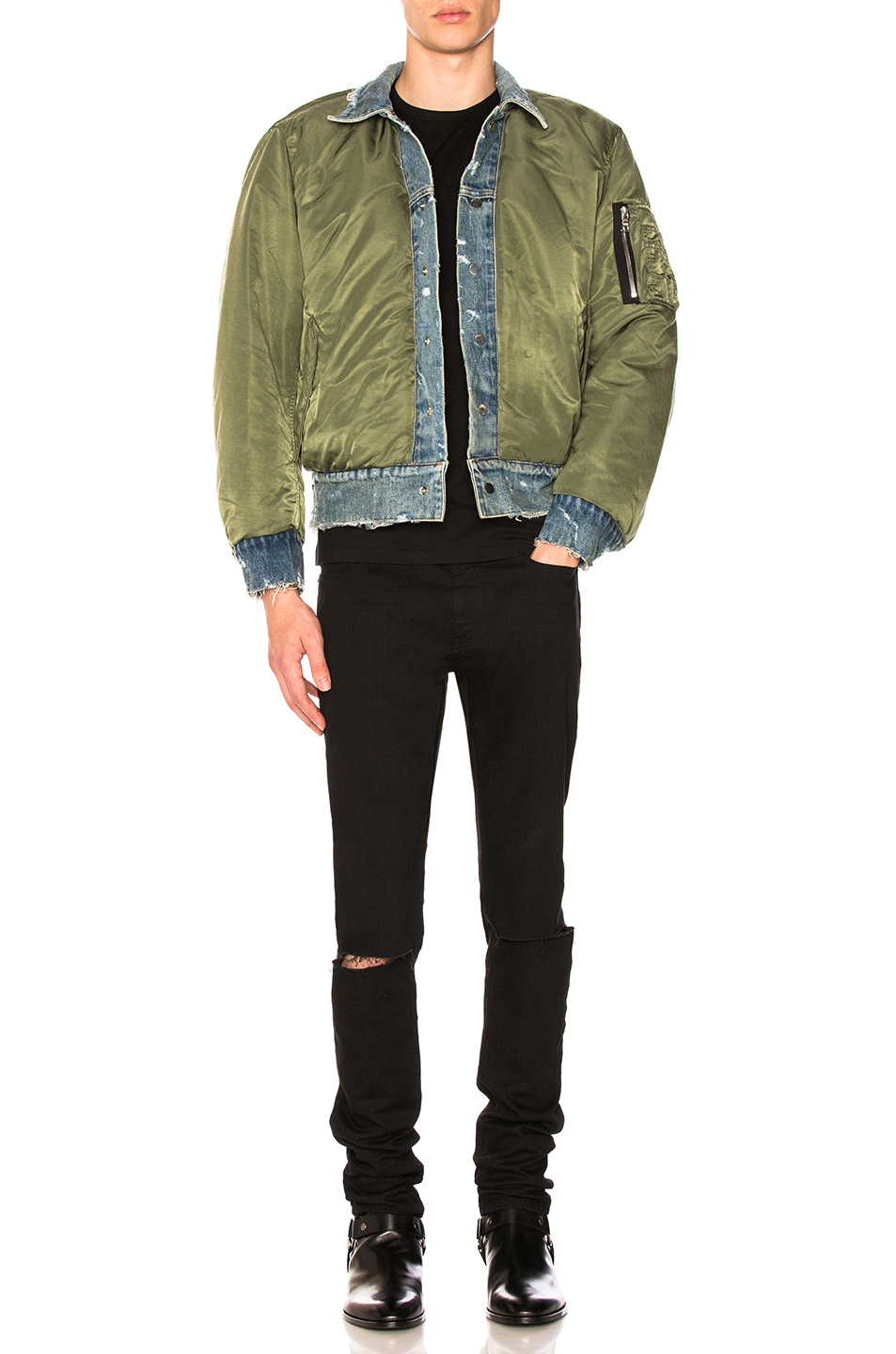 amiri reversible denim bomber jacket – 靛蓝,绿色 | fwrd