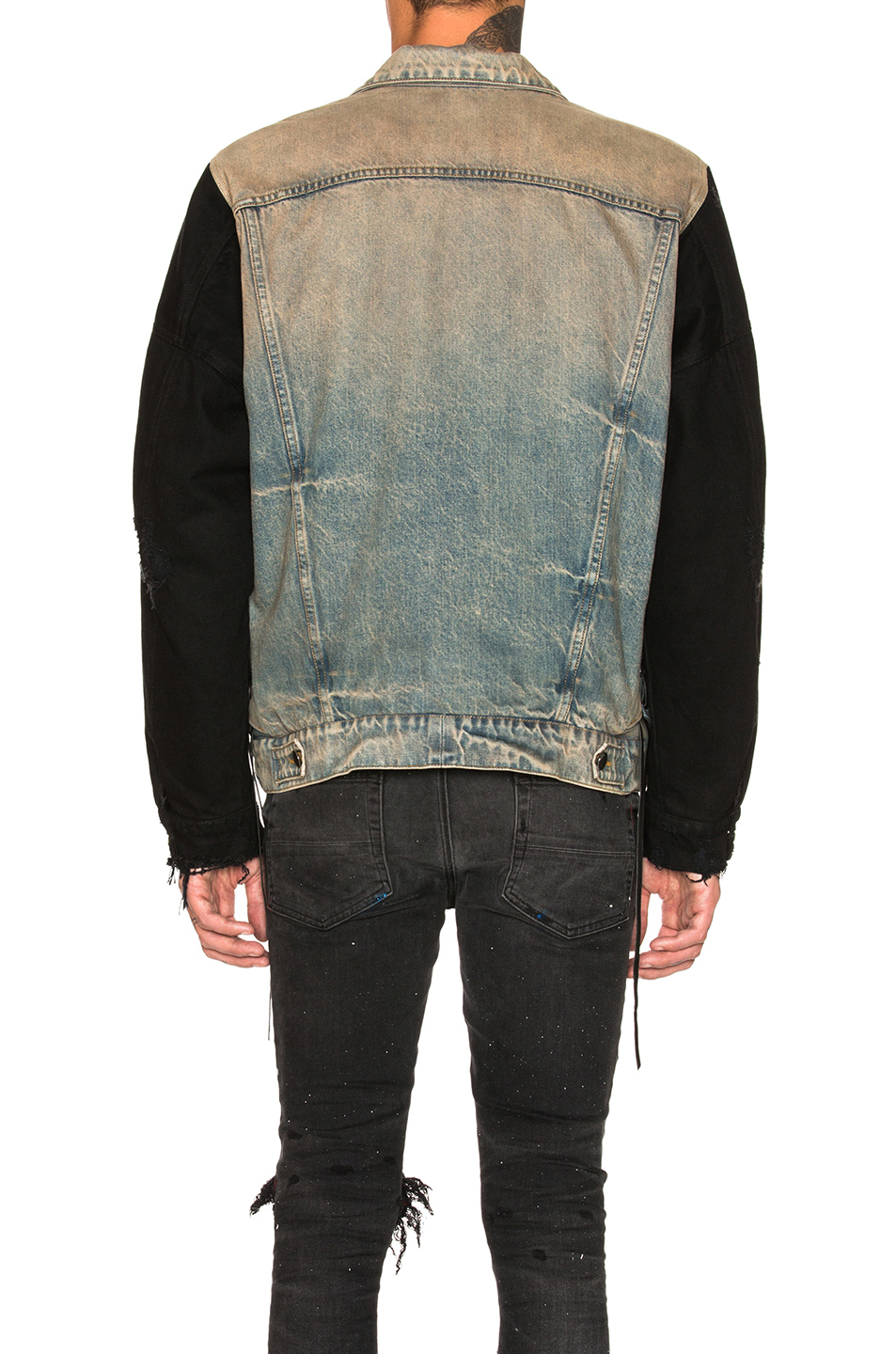 amiri two tone denim jacket – 污靛蓝,黑色 | fwrd