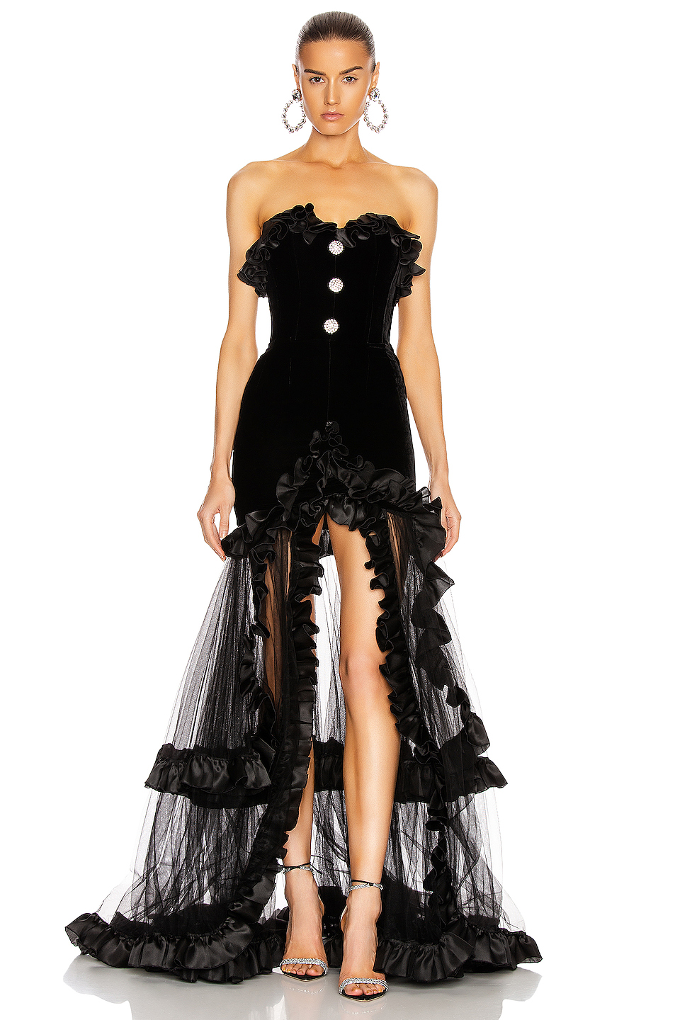 image 1 of alessandra rich strapless velvet gown with ruffle hem