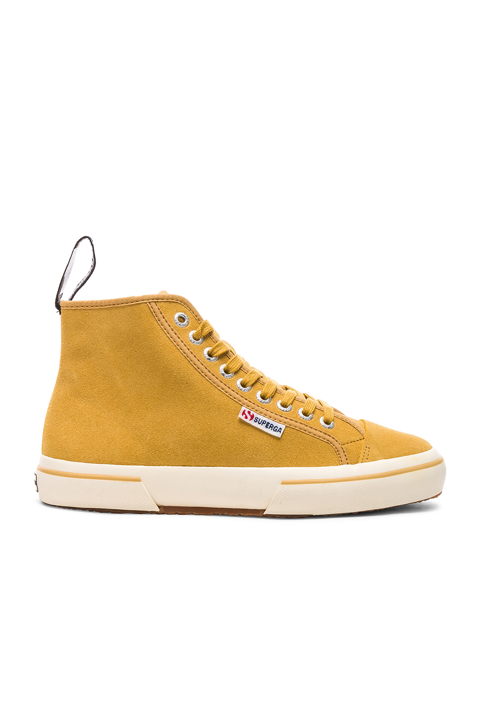 of alexachung x superga high top suede sneaker in mustard yellow