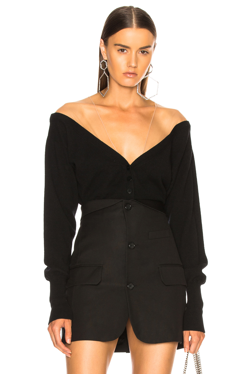image 1 of alexander wang fitted cropped cardigan in black