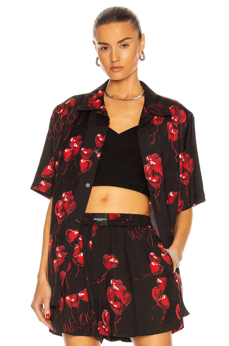 image 1 of alexander wang printed hawaiian shirt in black &amp