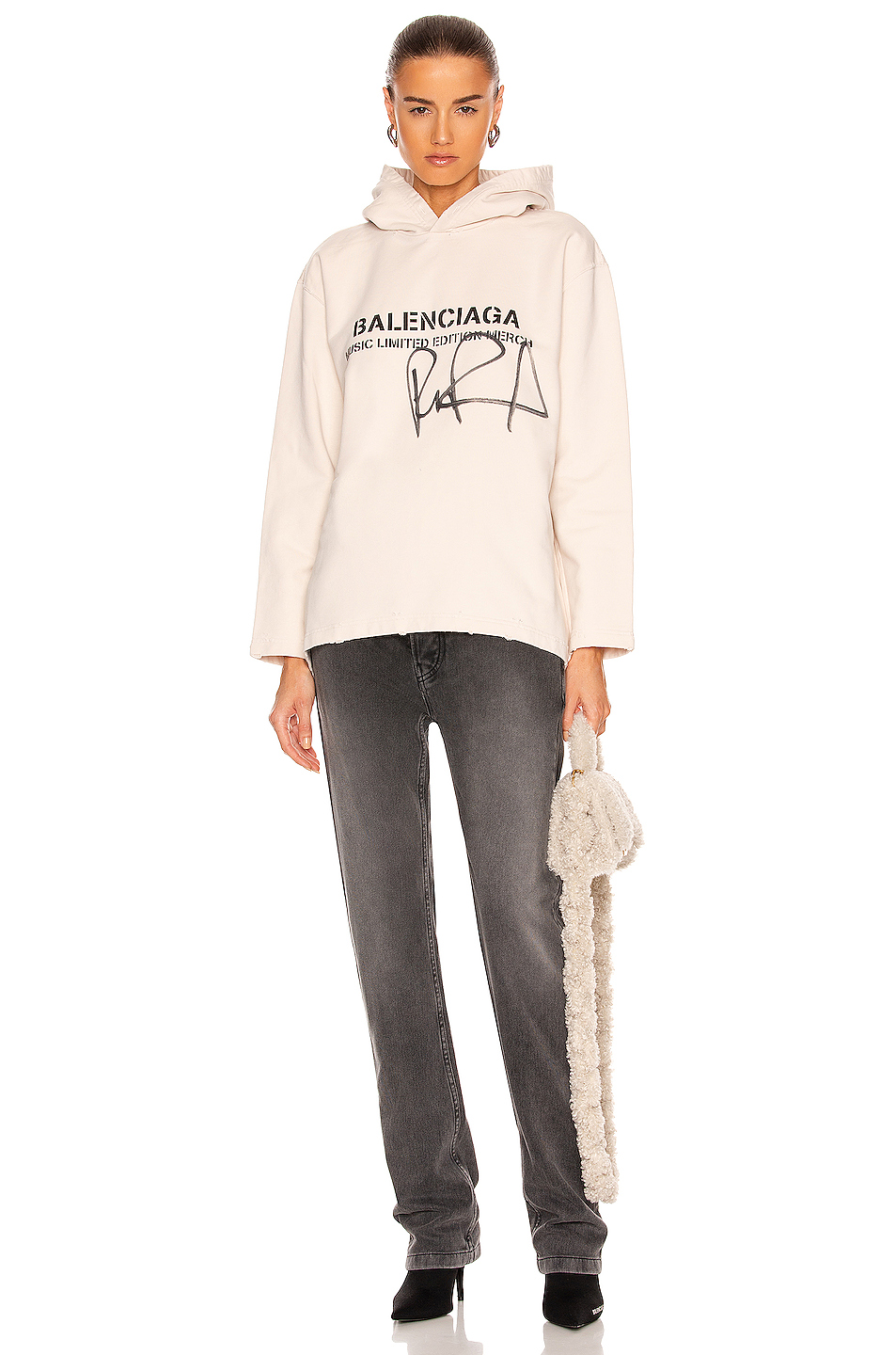 image 4 of balenciaga rupaul cropped hoodie in chalky white &amp