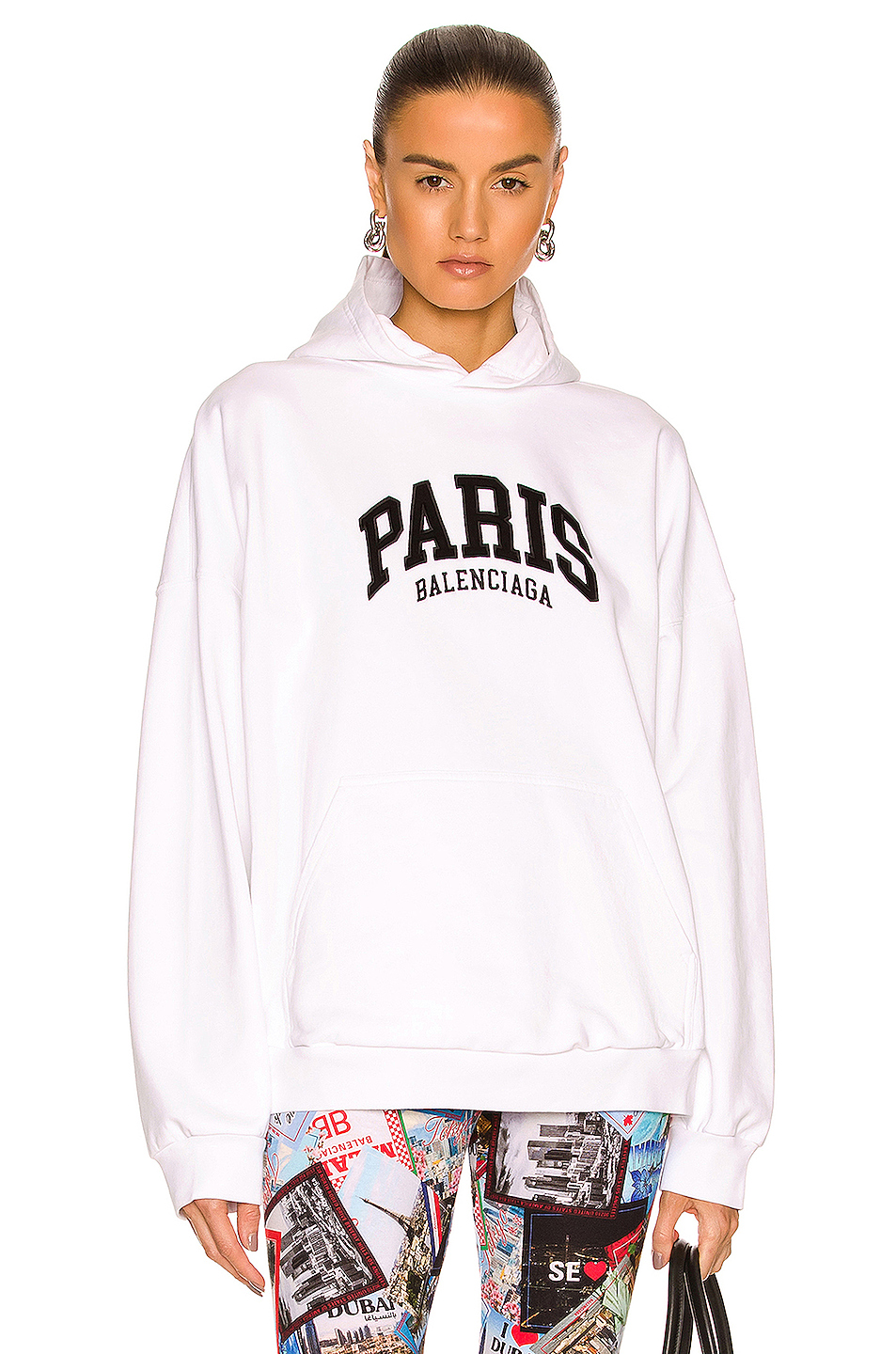 image 1 of balenciaga paris wide fit hoodie in white & black