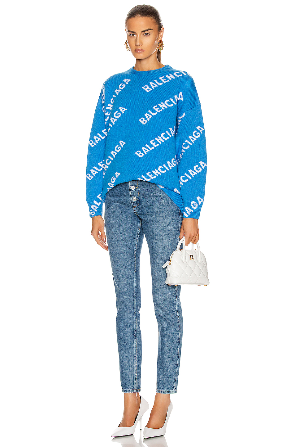 image 4 of balenciaga long sleeve crew neck logo sweater in