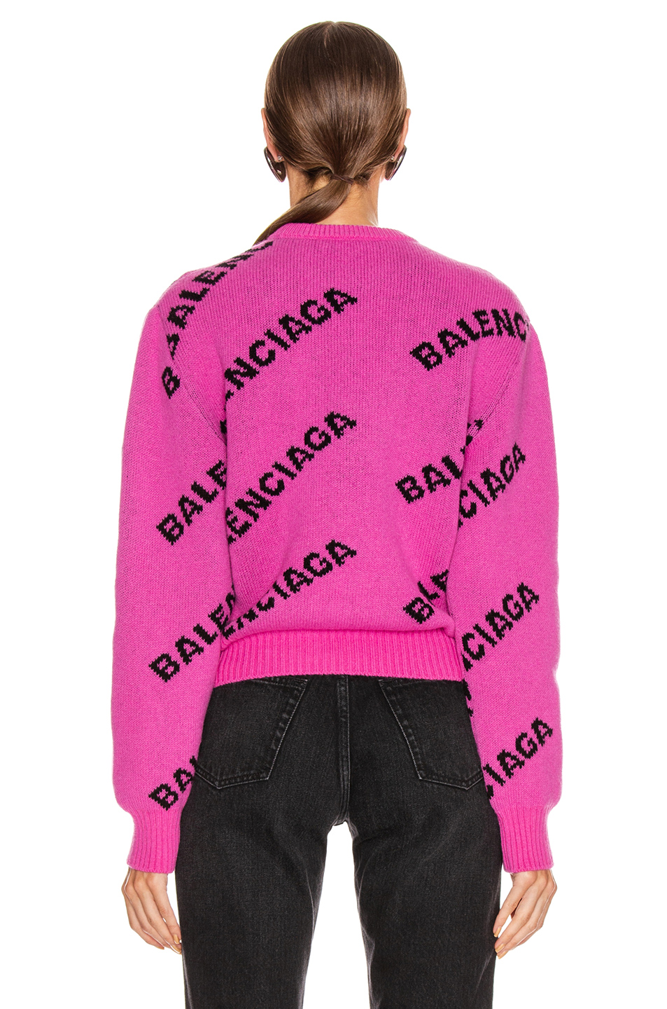 image 3 of balenciaga long sleeve logo crew neck sweater in pink