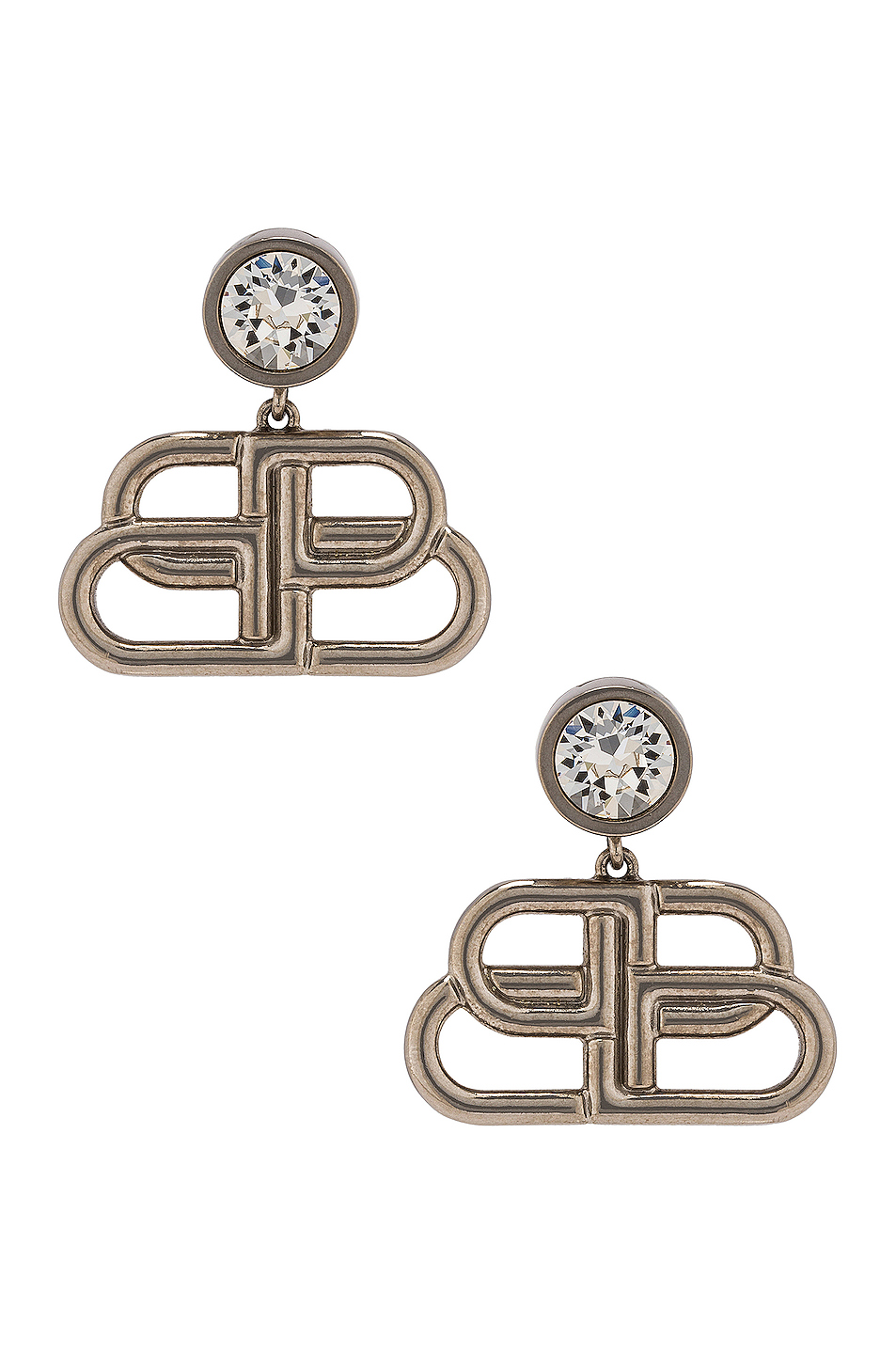 image 1 of balenciaga bb drop earrings in silver & crystal