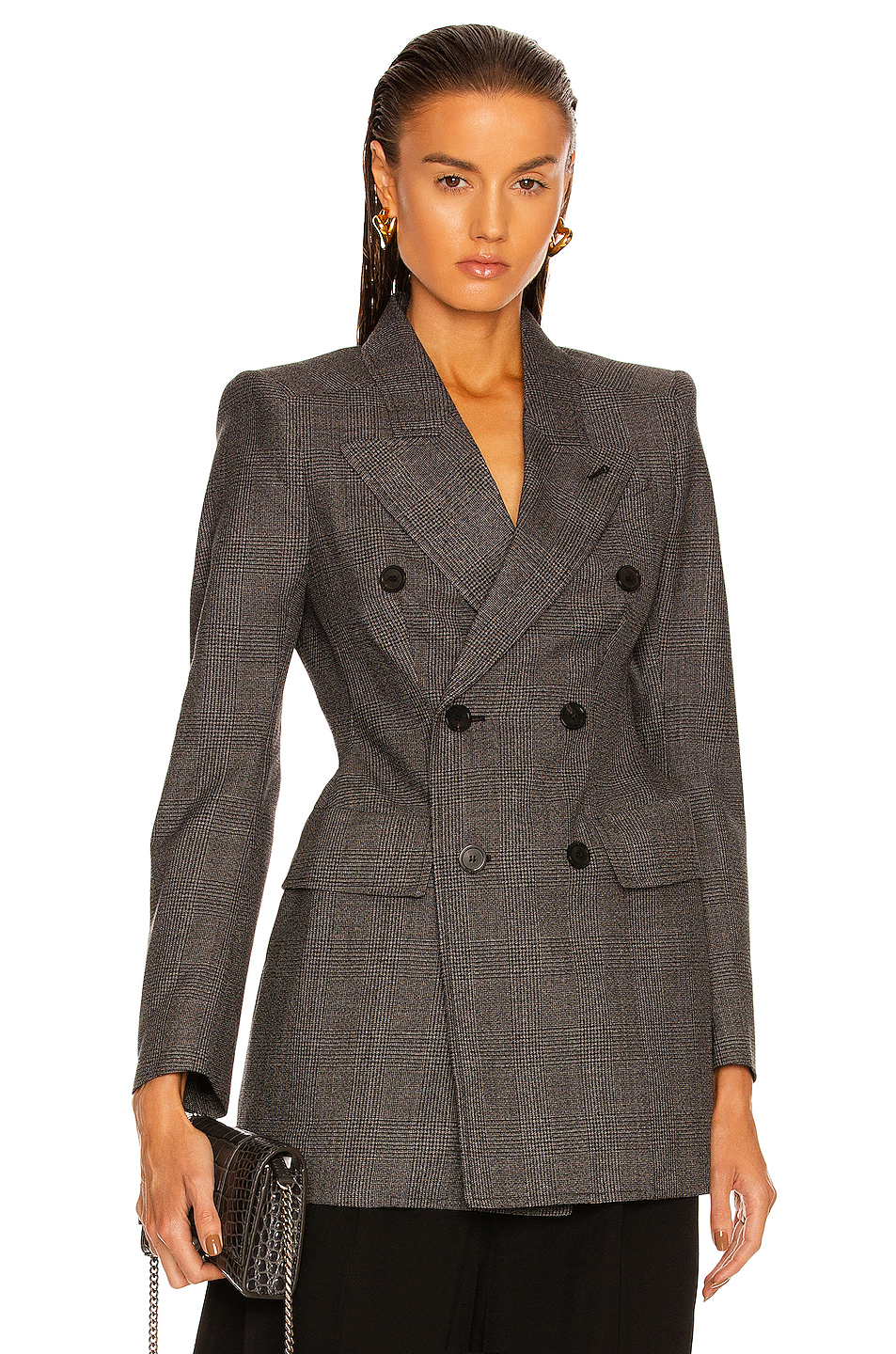 image 1 of balenciaga hourglass blazer in black & grey