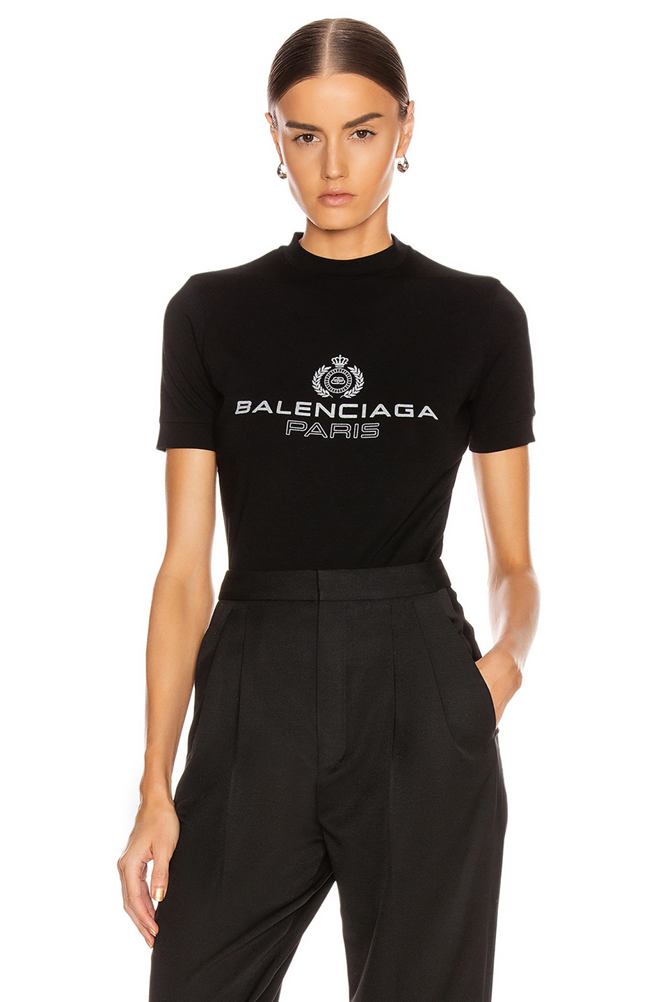 image 1 of balenciaga paris laurel fitted t shirt in black