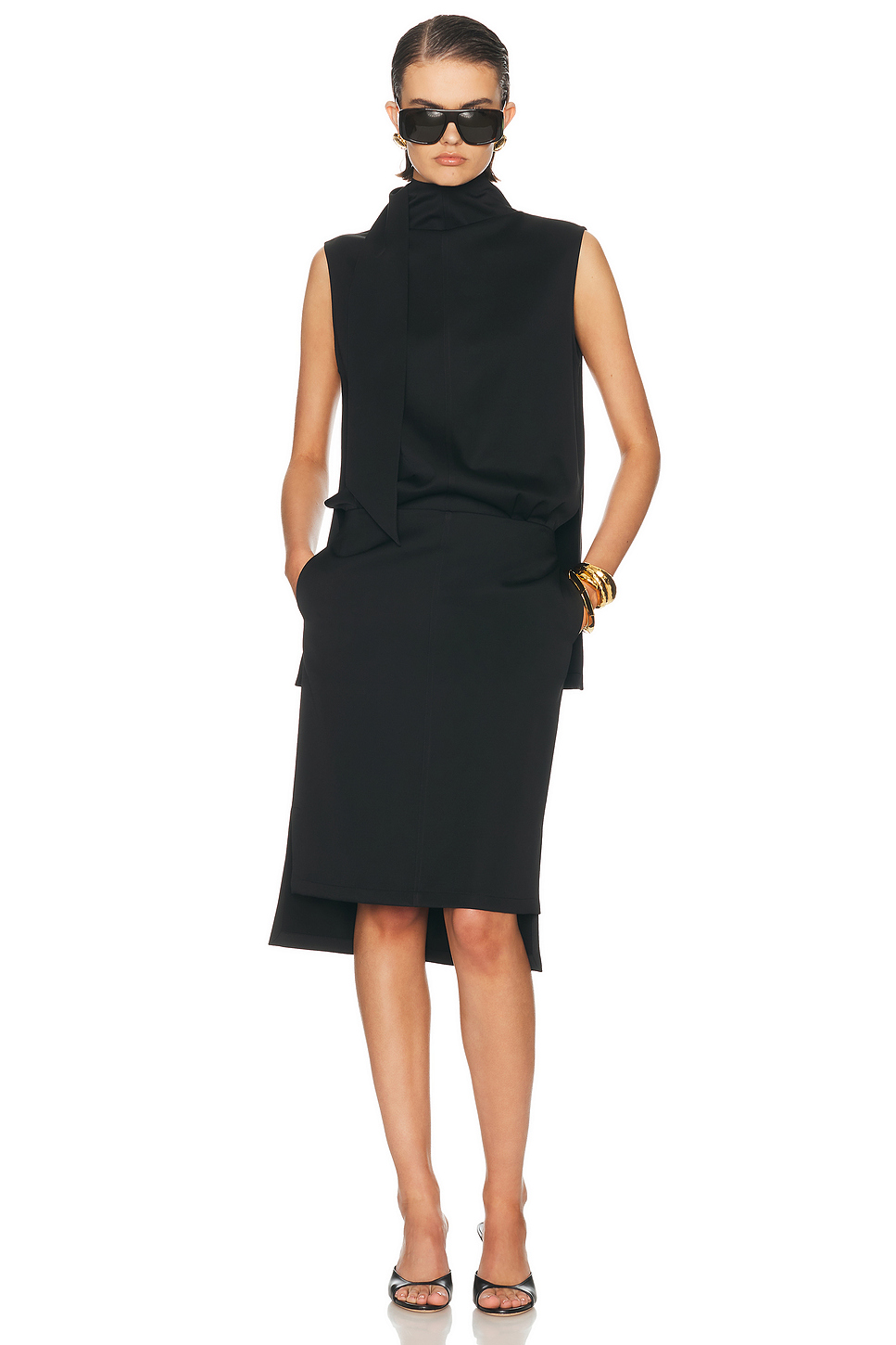 Noa Pleated Mock Neck Wool Dress