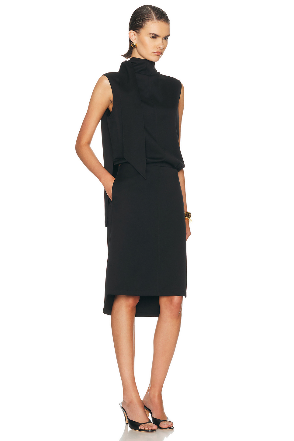 Noa Pleated Mock Neck Wool Dress