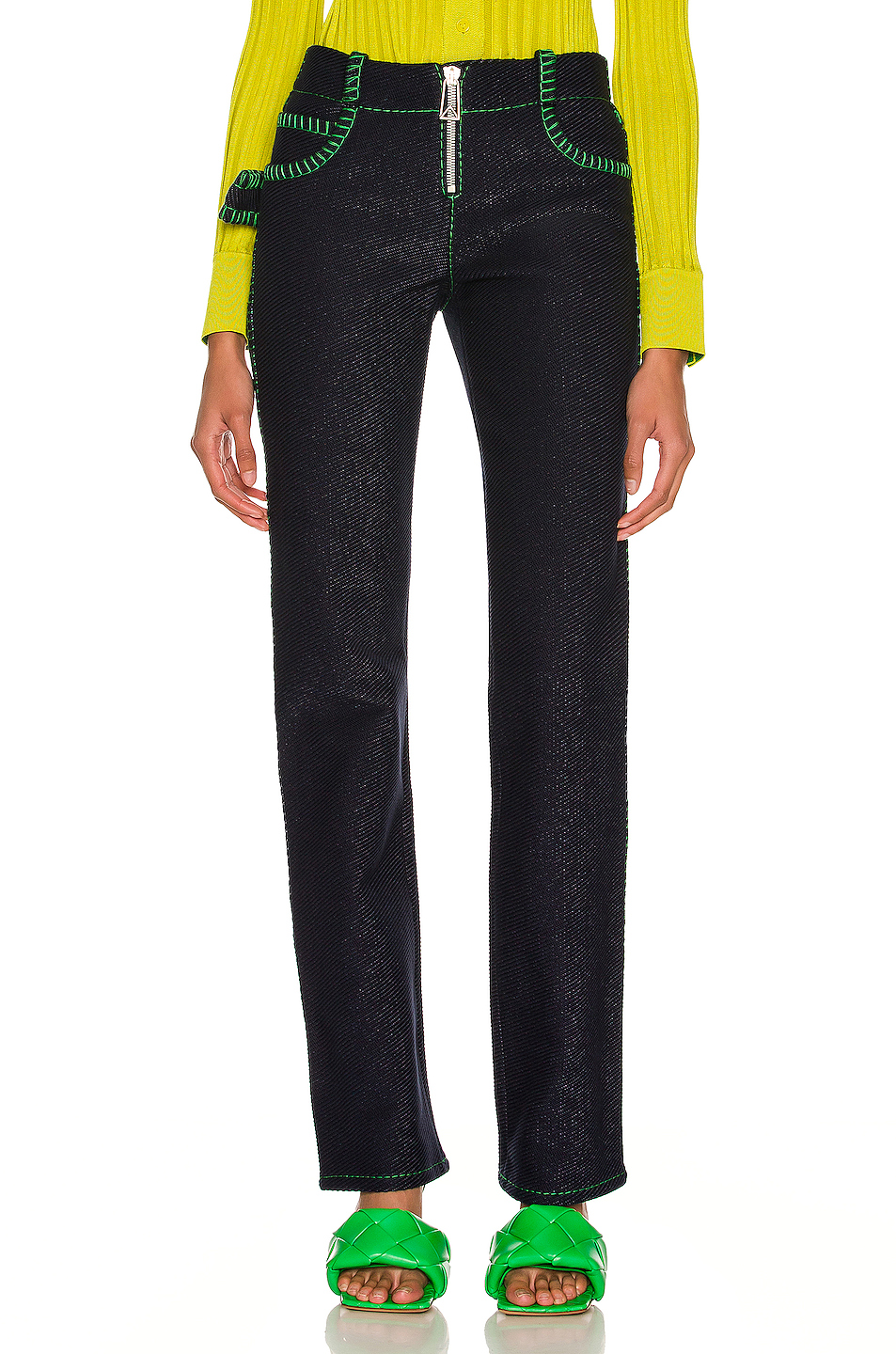 image 1 of bottega veneta embroidered cotton denim parakeet