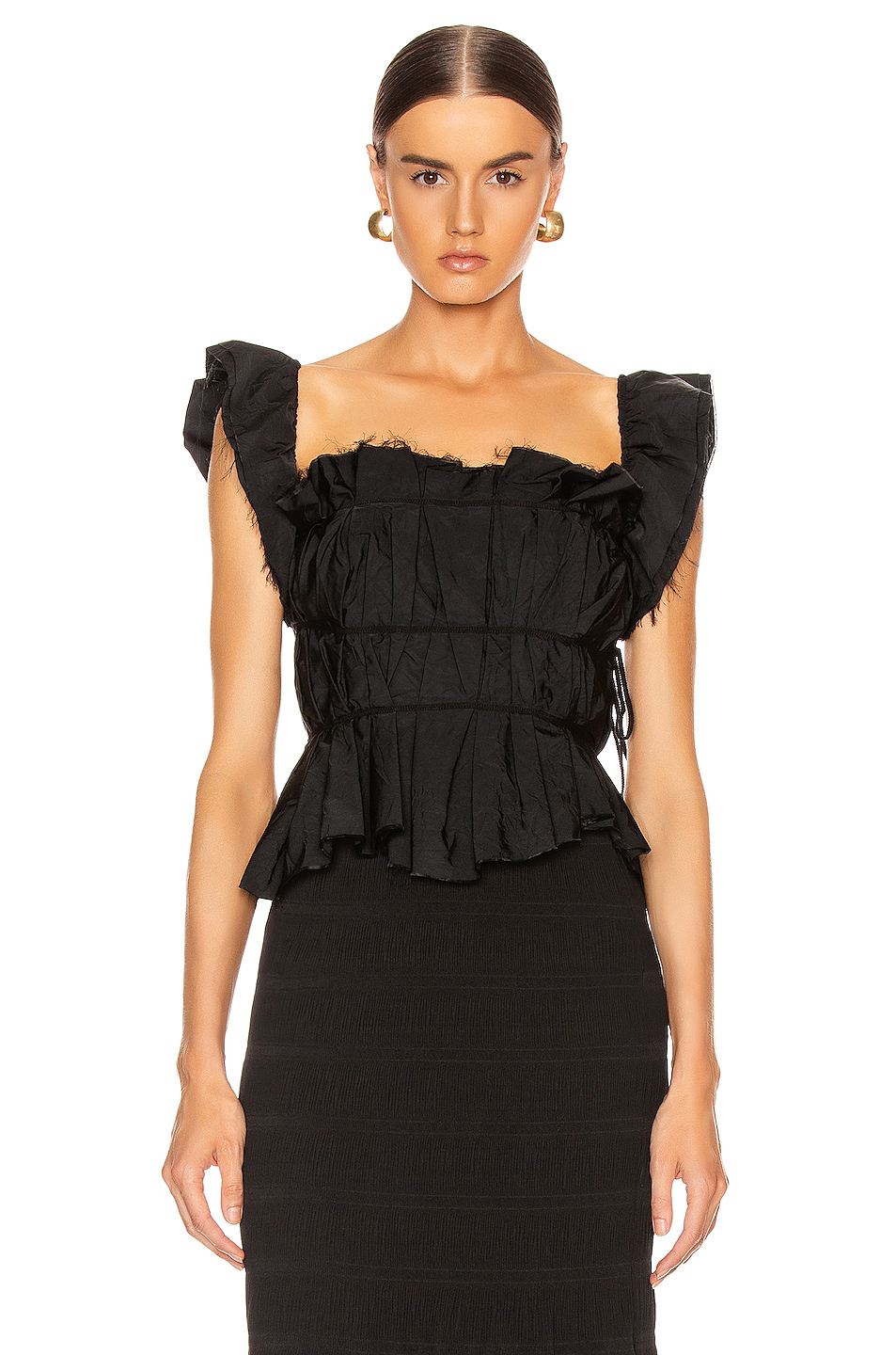 image 1 of brock collection pioppo ruffle top in black
