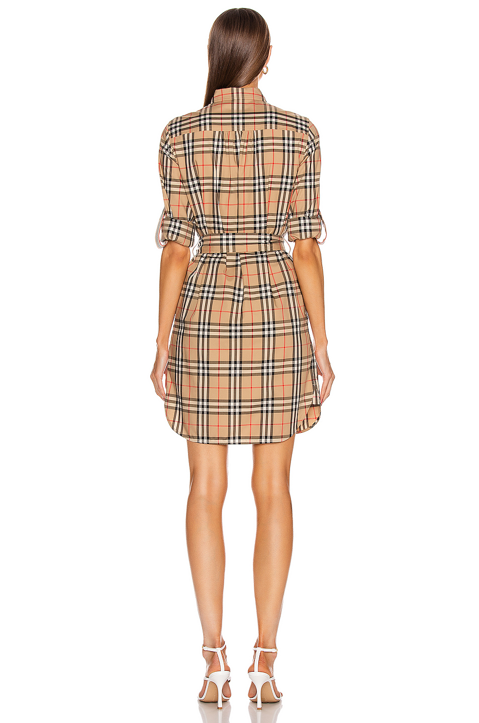 image 3 of burberry long sleeve dress in archive beige check