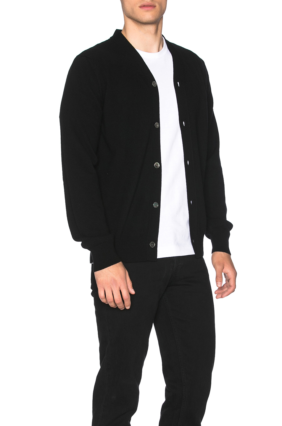 comme des garcons play 小红徽章衣袖羔羊毛开衫 – black | fwrd