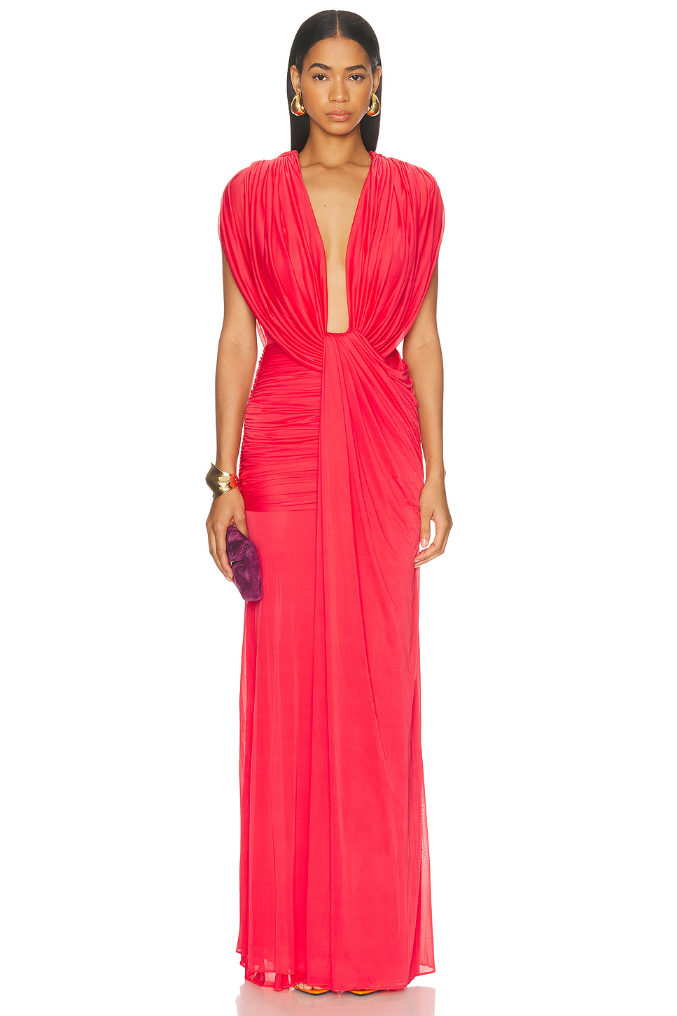 Rayon Blend Draped Column Gown