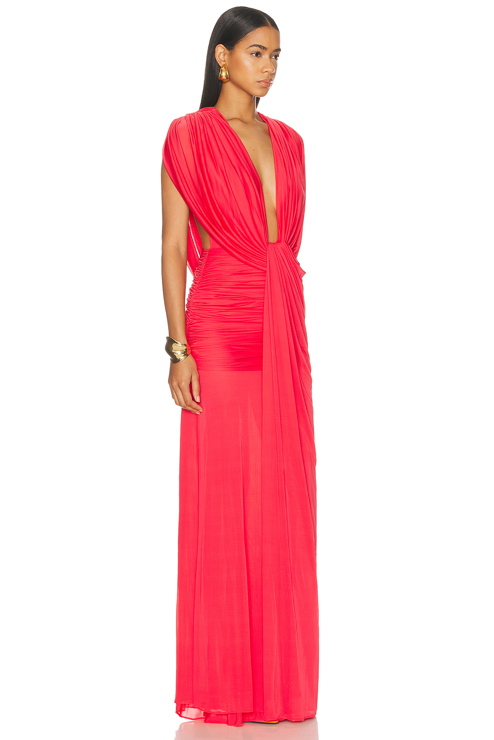 Rayon Blend Draped Column Gown