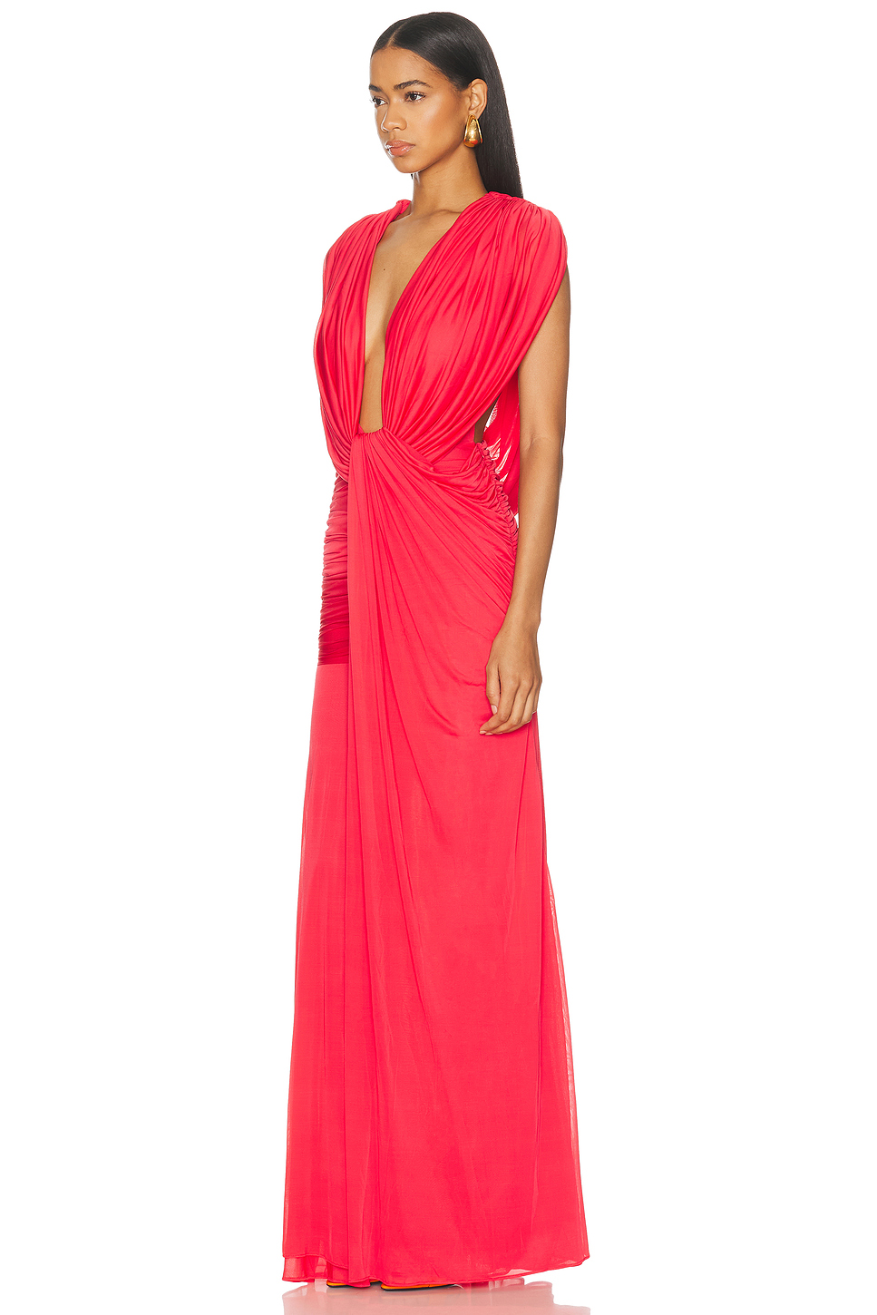 Rayon Blend Draped Column Gown