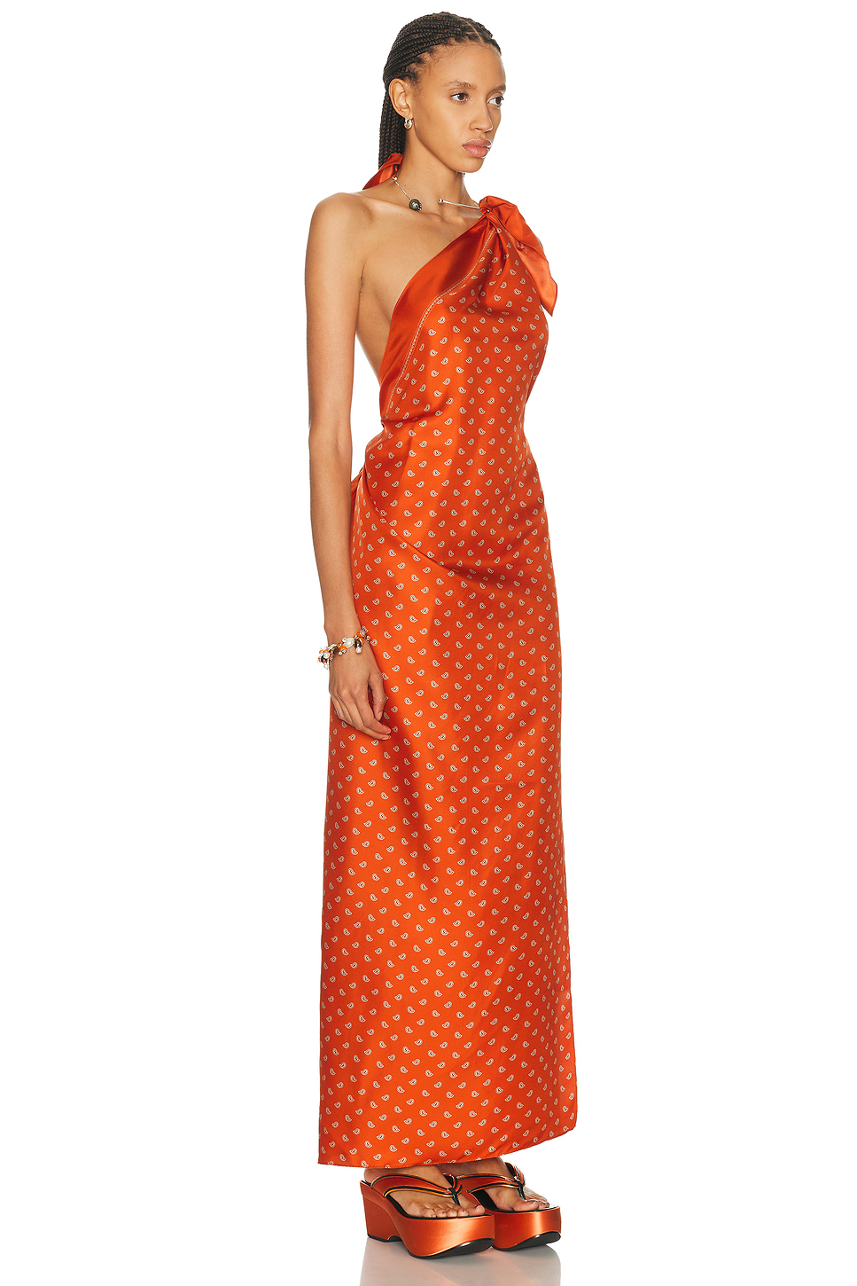 Bandana Scarf Tie One Shoulder Silk Dress