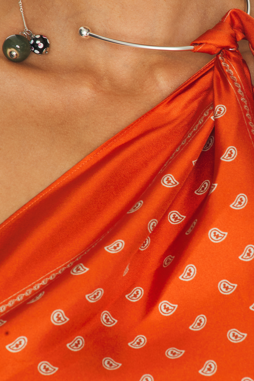 Bandana Scarf Tie One Shoulder Silk Dress