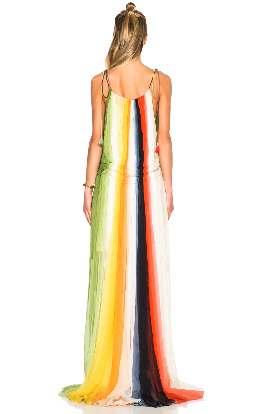 图象4 chloe rainbow deep dye silk crepon dress – green, orange