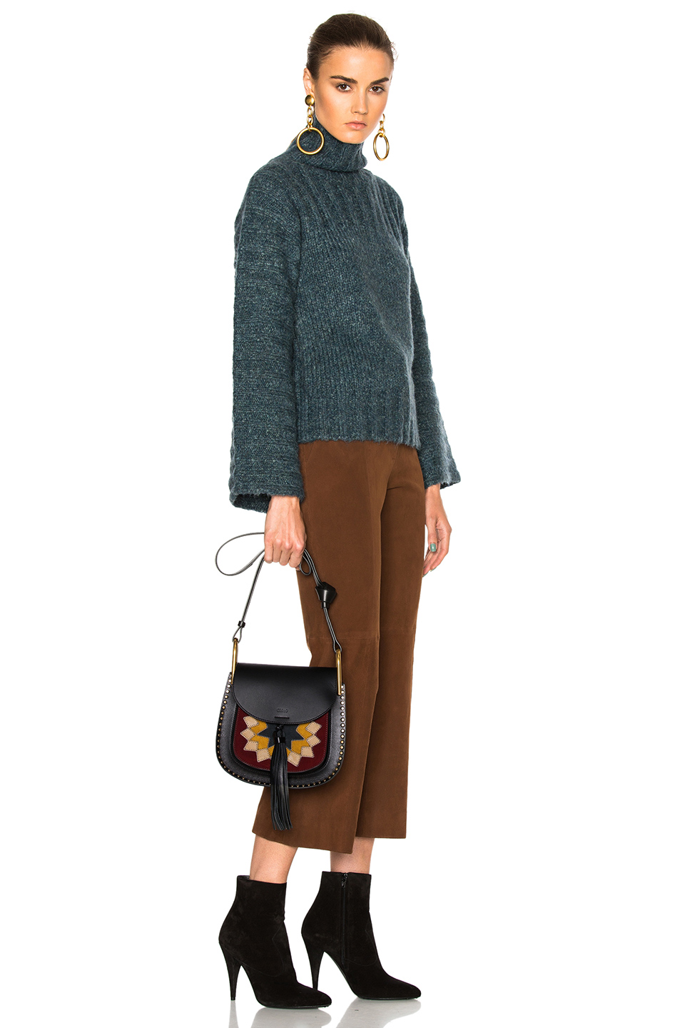 image 6 of chloe small suede patchwork hudson bag in black